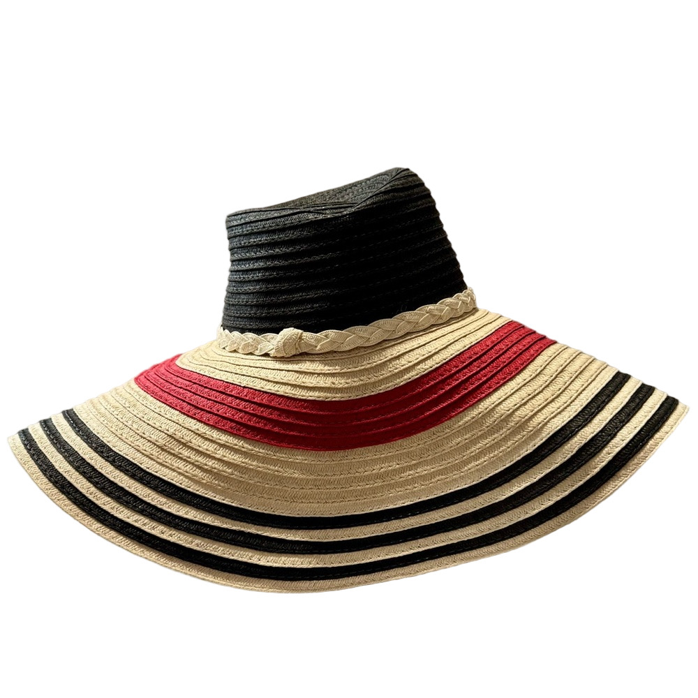 Lauren Ralph Lauren Large Black, Red, and Cream Striped Straw Hat - Picture 3 of 6